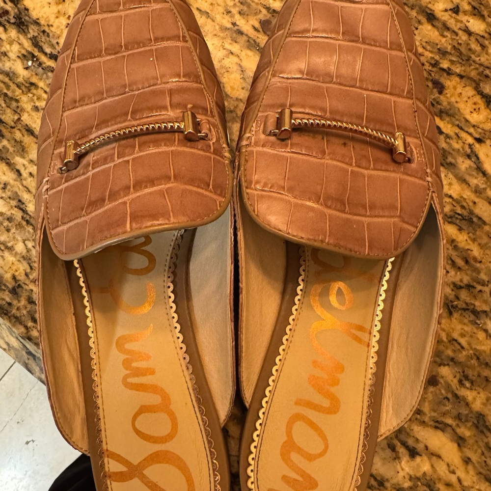 Sam Edelman Tan Croc-Embossed Loafers